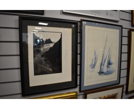 A framed and glazed signed photographic image of a beach, Co Kerry, and a similar abstract boating print.