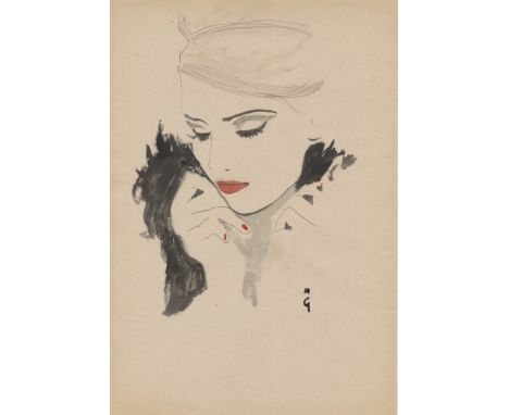 Artist: Rene Gruau [imputee] (Italian, 1909-2004). Title: "Bella donna". Medium: Watercolor and ink on paper. Date: Composed 