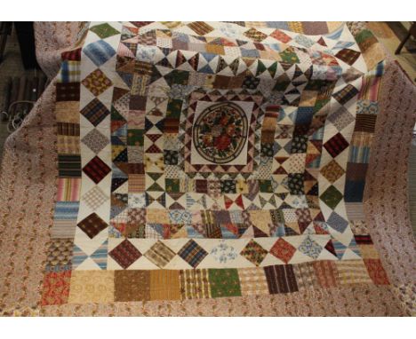 A 19th century patchwork quilt, possibly made by the Thornton sisters of Mirfield, Yorkshire, 242cm x 255cm /Generally good, 