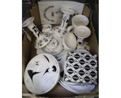 A selection of The Beardsley Collection Poole pottery, to include candlesticks, etc / Large bowl, inside design worn, otherwi