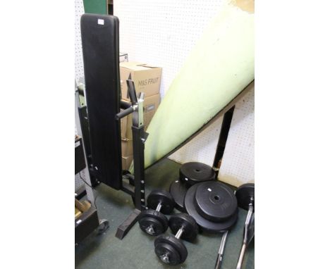 A 'Gorilla Sports' gym bench and weights set