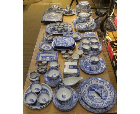 Spode - " Blue Italian"  an extensive tea, coffee and dinner service with associated Spode items including a clock, oven glov