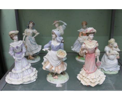 Seven ceramic ladies to include Royal Worcester and Coalport examples
