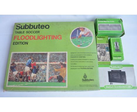 Collection of Subbuteo sets to include floodlighting edition, C158 stadium scoreboard, C170 crowd barrier, F.A.Cup and team s