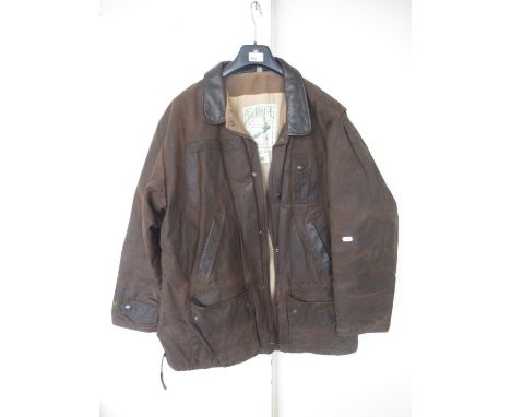 CCL Barbour Backhouse lined wax jacket with leather collar. In good condition with light scuff marks and minor fading 