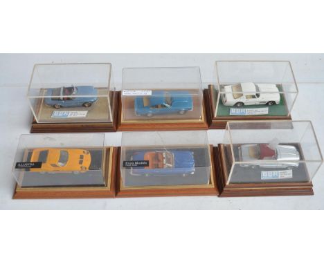 Six 1/43 diecast car models from BBR, Western Models, Enco and Illustra including rare examples, all with cases and bases to 