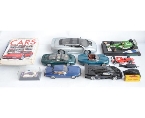 Collection of unboxed diecast Jaguar, McLaren and Ferrari models from Maisto, Hot Wheels, Lledo, NT Models, Road Signature an