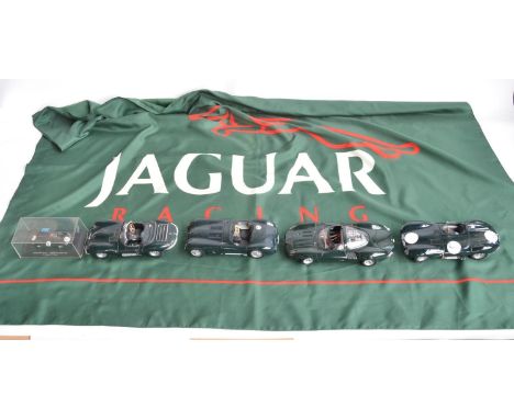 Collection of unboxed 1/18 scale Jaguar car models by Autoart to include an XJ13 (bonnet appears stuck down) D-Type, XKSS and