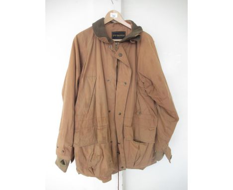 XXL Purdey tan-coloured shooting jacket in good condition with some light fading and water staining 