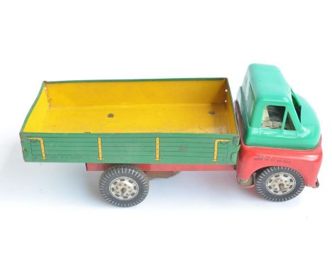 Vintage British made clockwork tinplate and plastic truck model, no makers name, crack to left side plastic cab front (see ph