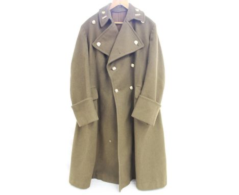 WWII period Army Great Coat belonging to Major E. Busby of The Royal Military Police. Complete with 'bright' buttons R.M.P. l