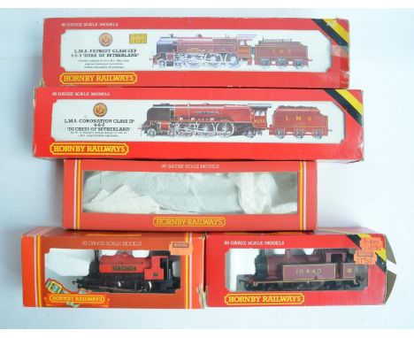 Five boxed OO gauge electric steam train models from Hornby to include R357 LMS 4-6-0 Patriot Class 5XP 5541 'Duke Of Sutherl