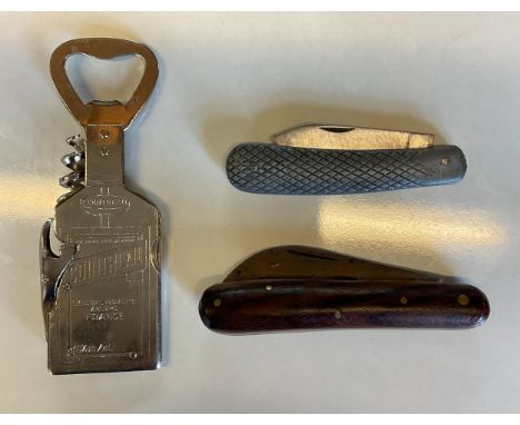 Vintage 1920s Cointreau penknife with corkscrew and bottle opener made in France by A.Sarry, Pruning knife by C.K and a Grey 