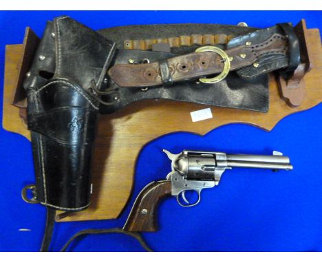 Wall Mounted Replica .45 Army Revolver with Leather Holster &amp; Belt 