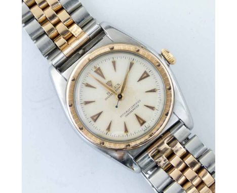 Rolex Oyster Perpetual bi-metal wristwatch, 5045 / 658069, circa 1950, cream dial, gilt dagger numerals and hands, centre sec