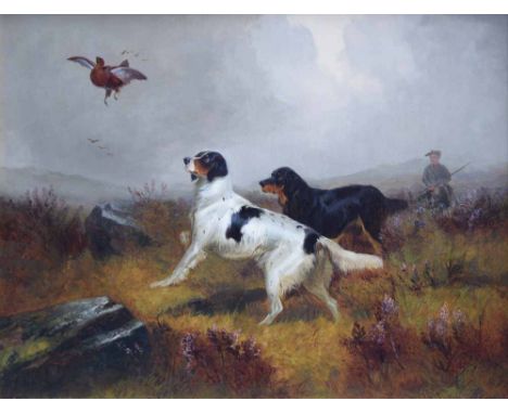 Colin Graham Roe (1855-1910),  Figure and setters on a grouse moor, oil on canvas, 34.5 x 44.5cm.; 13.5 x 17.5in.