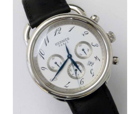 Hermes Arceau stainless steel automatic chronograph, 42mm, AR4.910 2349740, white arabic dial, centre stop seconds, subsidiar