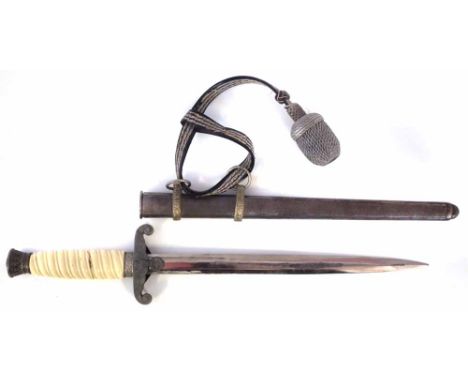 German Third Reich Army dagger, with ivory effect grip, scabbard and knot, 39cm long