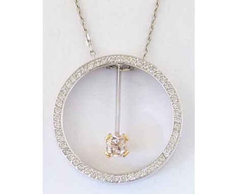 Pinkish diamond, 0.72ct, set in a diamond circular pendant on 750 white gold chain, circle diameter 28mm (GIA report).