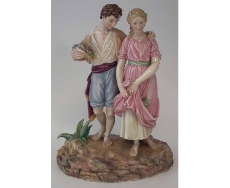 Royal Worcester figure group, modelled as a girl and boy picking flowers, printed mark to base and '68 36cm high     Conditio