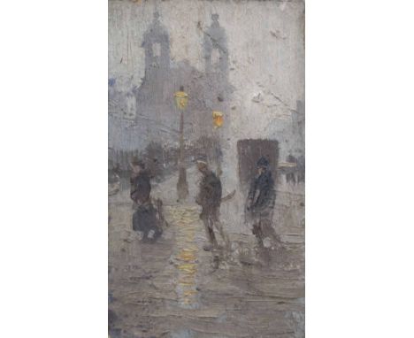 Pierre Adolphe Valette (1876-1942),   "Presbyterian Church, All Saints, with figures", with numerous gallery and exhibition l