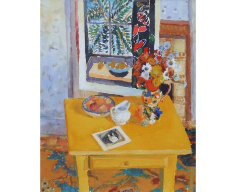 Geraldine Girvan (1947-),   "Flowers and Prints", signed and dated '89, watercolour and bodycolour, 42 x 33cm.; 16.5 x 13in. 