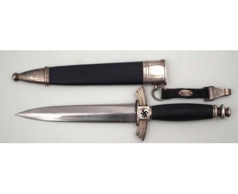 German WW2 Third Reich DLV Flyer's knife by Paul Weyersberg & Co. Solingen, the grip and sheath covered with blue leather, th