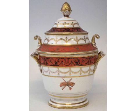 Coalport ice pail circa 1800, painted with a black and orange border above gilt swags, the body painted with woodwind instrum