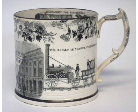 Herculaneum Steam race commemorative frog mug circa 1830   the front printed with the Exchange Buildings and Nelson's Monumen