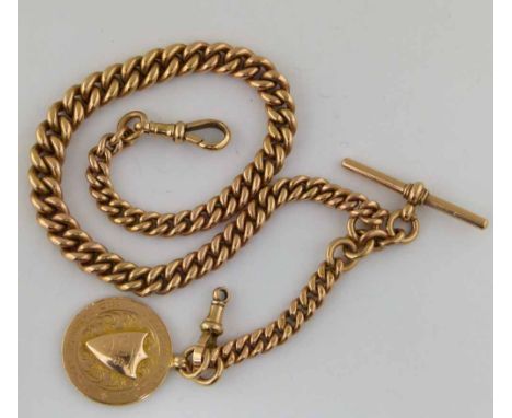 9ct gold flat curb graduated watch chain with a 9ct fob, length 35cm, gross weight 68.6g.
 
Condition report: marked "9ct" an