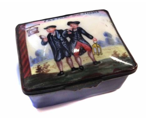 Enamel box probably Bilston, painted with 'The Vicar and Moses' late 18th early 19th century 5cm wide     Condition report: S