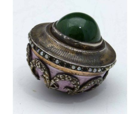 Edwardian enamel and white metal electric bell push, diameter 4cm.