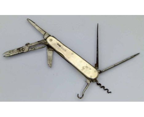 Silver fronted multi-tool pen knife, Sheffield 1901.