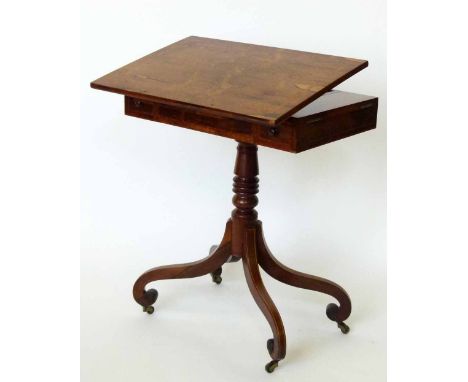 Rosewood combined writing and backgammon table, the sliding easel top revealing a fitted interior over opposing true and dumm