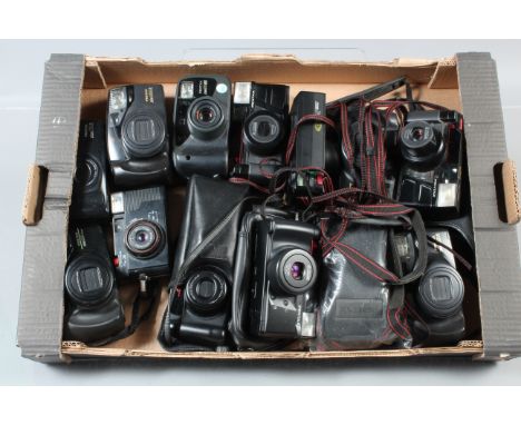 A Tray of Pentax Compact Cameras, models include Zoom-70, Zoom 105-R, Zoom 105 Super, Pino 35, Zoom 90 and other examples, al
