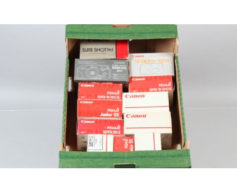 A Tray of Canon Compact Cameras,  four Sure-Shot Mega Zoom 76, two Super 90 Wide Prima, two Junior DX, a Super 105 X Prima, a