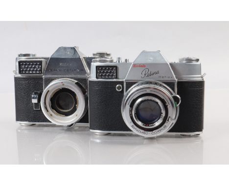 Two Kodak Retina Reflex Cameras, a Retina Reflex, shutter working, light cell responsive, body G-VG, with Schneider Retina Xe