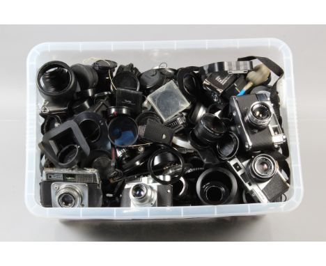 Two Boxes of Camera Related Items, including converter lenses, projection lenses, hoods, caps, rings, filters, tubes and othe