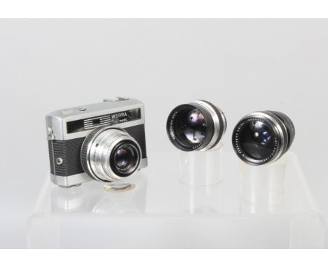 A Carl Zeiss Werra Matic Camera outfit, shutter working, body G, with Carl Zeiss Jena 50mm f/2.8 Tessar, 100mm f/4 Cardinar a