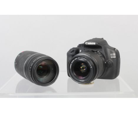 A Canon EOS 1200D DSLR Camera, battery appears to hold no charge, untested, body G-VG, with EFS 18-55mm f/3.5-5.6 IS II lens,