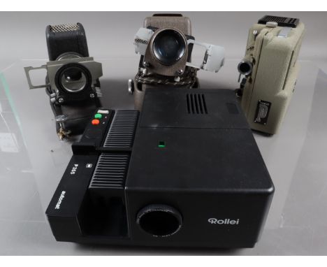 A Cine and Slide Projectors, a Eumig P8 cine projector, a Rollei P 355 slide projector and two Aldis slide projectors, all wi