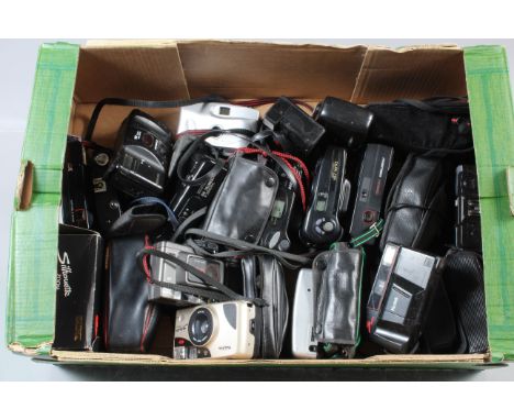 A Tray of Compact Cameras, manufacturers include Yashica, Miranda, Halina, Kodak, Chinon and other examples, all untested 