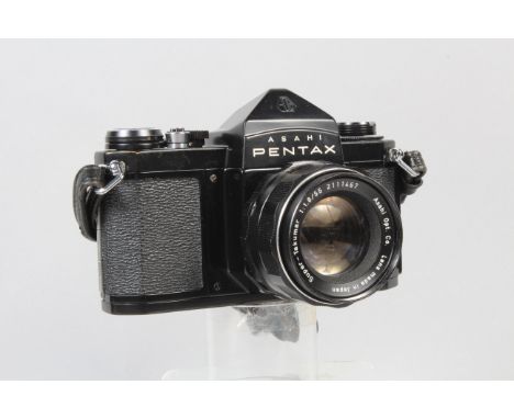 An Asahi Pentax S1a SLR Camera, black, shutter not always fully closing on slow speeds, sometimes sluggish, body G, light wea