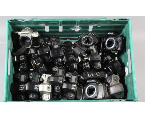 A Tray of SLR Camera Bodies, including a Nikon F50, two F80, a F90, a Pentax MZ-60, a MZ50, a P30,  a SFX, Minolta Dynax mode