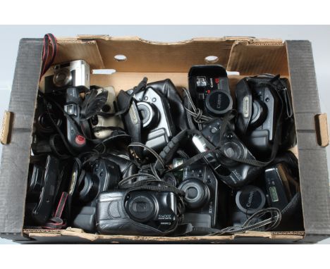 A Tray of Canon Compact Cameras,  models include Mega Zoom 105, Zoom XL, Sure Shot Tele, Sure Shot Classic 105, Sure Shot Ace