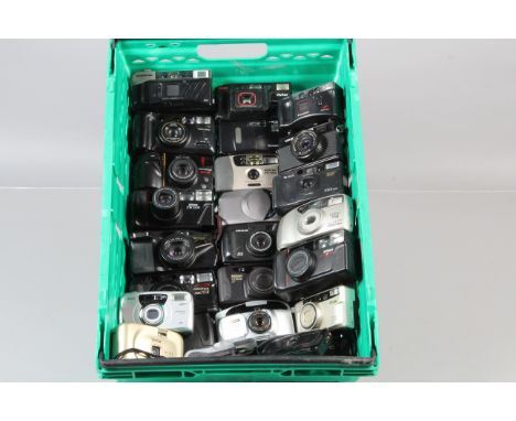 A Tray of Compact Cameras, manufacturers include Pentax, Olympus, Minolta, Vivitar, Canon, all untested, AF 