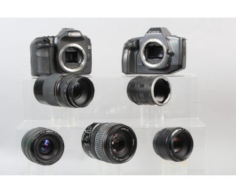 A Canon EOS 40D DSLR Camera, powers up, shutter working, flash not popping up, with batteries, charger, manual, in maker's bo