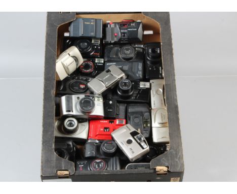 A Tray of Compact Cameras, manufacturers include Olympus, Pentax, Minolta, Canon and other examples, all untested, AF 