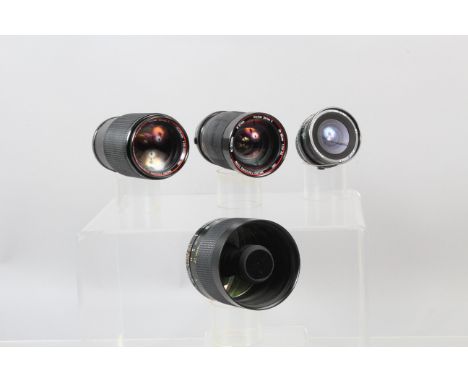 A Group of Olympus OM Mount Lenses, a Tamron 500mm f/8 reflex lens, in case with normal rear filter, Vivitar Series 1 70-210m