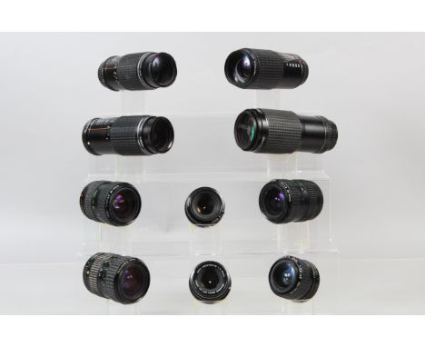 A Group of Pentax Lenses, all K mount, including a Pentax A SMC 50mm f/2 lens, a Pentax M SMC 50mm f/2 lens, two SMC 28-80mm 
